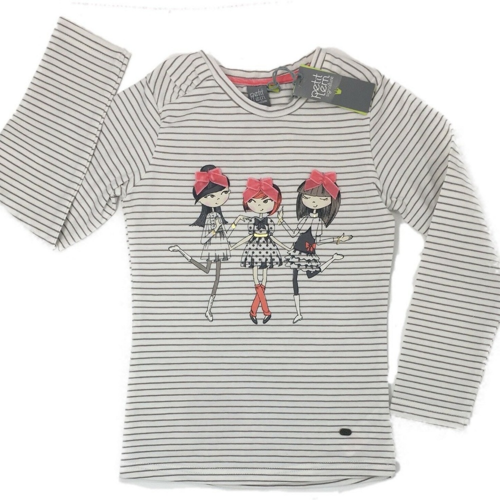 Petit Lem Girls T-shirt Top Ivory Sz 5 Long Sleeve